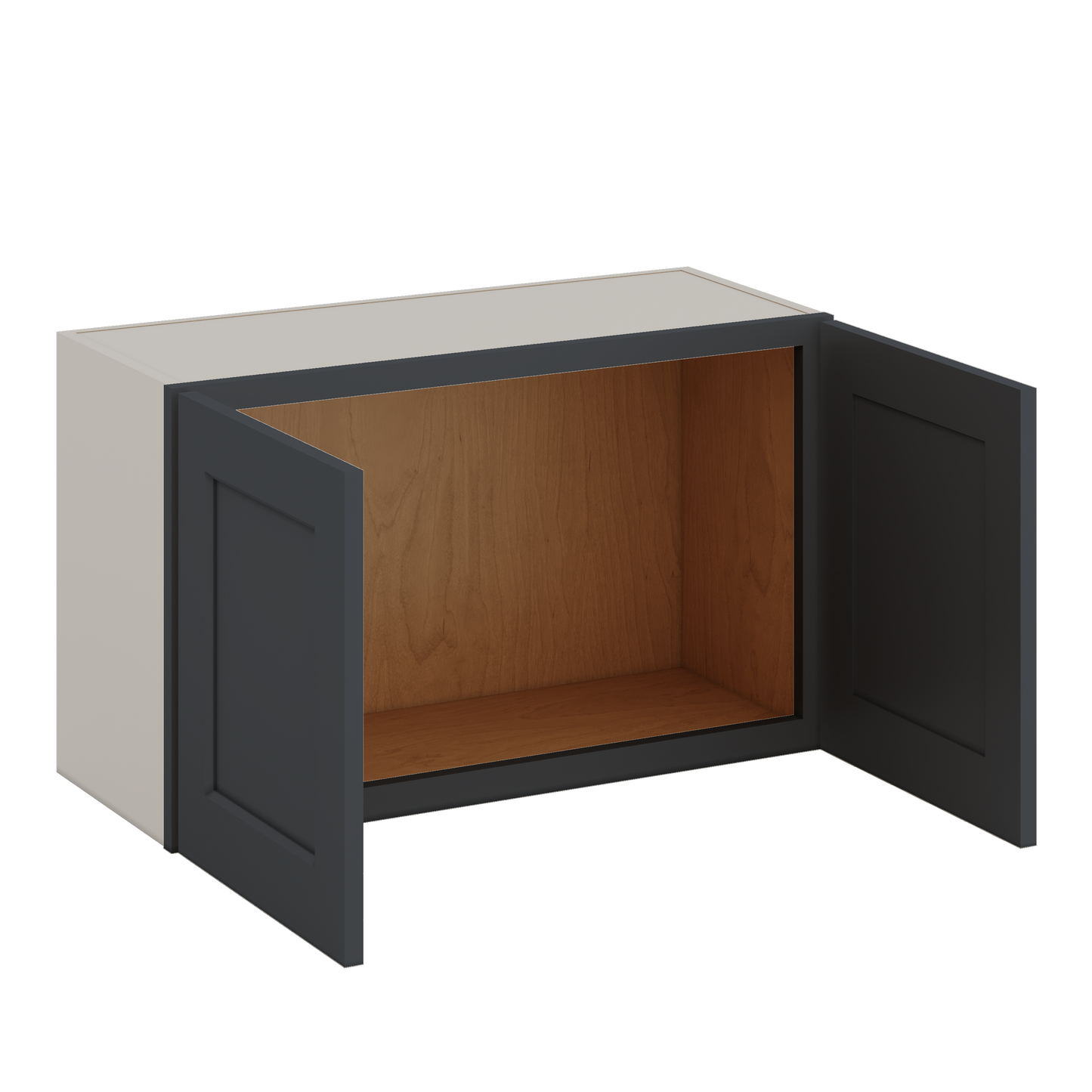 30" Wide Bridge 15HNS Hermosa Noir Black Shaker 1-1/4" Overlay Wall Cabinet - Double Door 12", 15", 18", 21" & 24" Tall