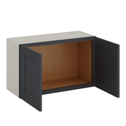 30" Wide Bridge 15HNS Hermosa Noir Black Shaker 1-1/4" Overlay Wall Cabinet - Double Door 12", 15", 18", 21" & 24" Tall