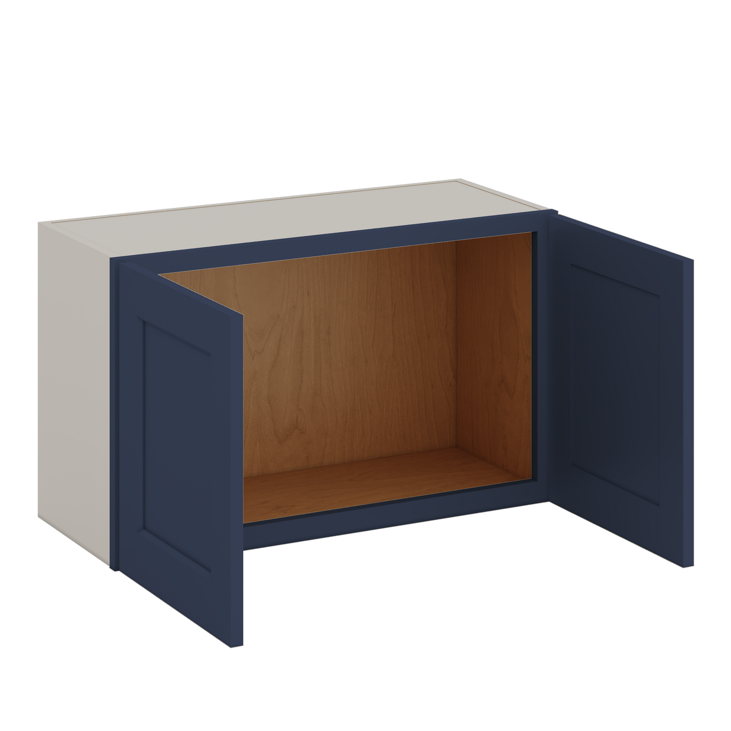 30" Wide Bridge NB29- Naval Blue Shaker 1-1/4" Overlay Wall Cabinet - Double Door 12", 15", 18", 21" & 24" Tall