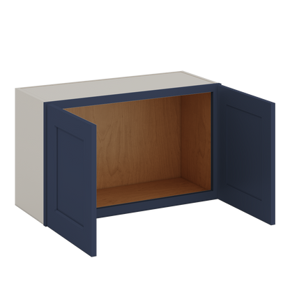 30" Wide Bridge NB29- Naval Blue Shaker 1-1/4" Overlay Wall Cabinet - Double Door 12", 15", 18", 21" & 24" Tall
