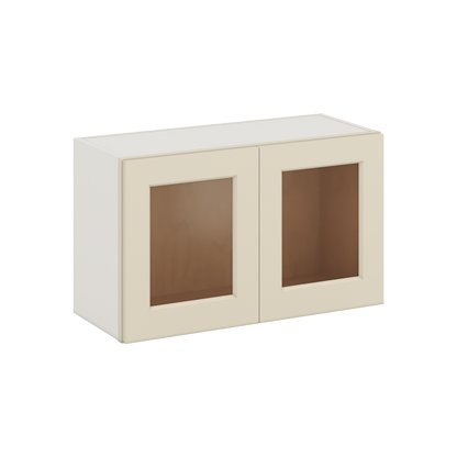 30" Wide Bridge Manhattan Cream Shaker 1-1/4" Overlay Glass Ready Wall Cabinet - Double Door 12", 15", 18", 21" & 24" Tall