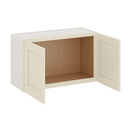 30" Wide Bridge Manhattan Cream Shaker 1-1/4" Overlay Wall Cabinet - Double Door 12", 15", 18", 21" & 24" Tall