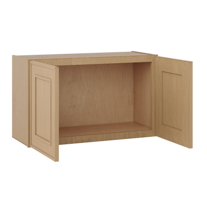 30" Wide Double Door 12", 15", 18", 21"& 24" Tall Bridge Elegant Oak Shaker Wall Cabinet