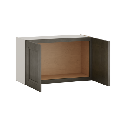 30" Wide Bridge Huntington Cinder Double Shaker Wall Cabinet - Double Door 12", 15", 18", 21" & 24" Tall