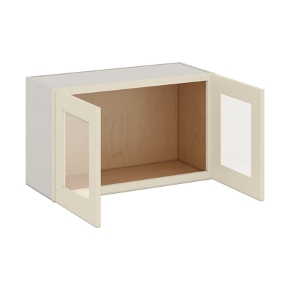 30" Wide Bridge Manhattan Cream Shaker 1-1/4" Overlay Glass Ready Wall Cabinet - Double Door 12", 15", 18", 21" & 24" Tall