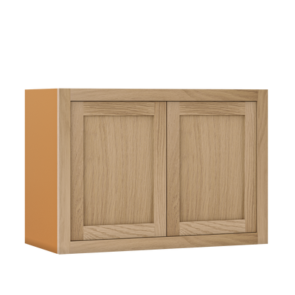 30" Wide Bridge White Oak Inset Shaker Wall Cabinet - Double Door 12", 15", 18", 21"& 24" Tall