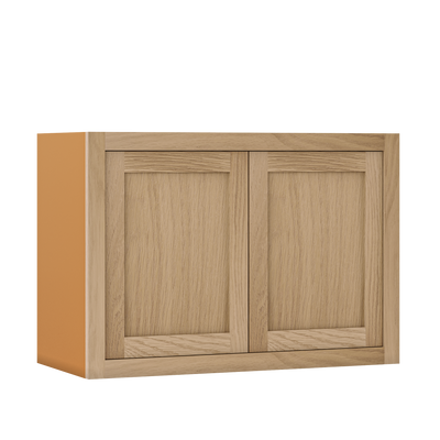 33" Wide Custom Oak Stacker Inset Shaker Wall Cabinet - Double Door 12", 15", 18", 21"& 24" Tall