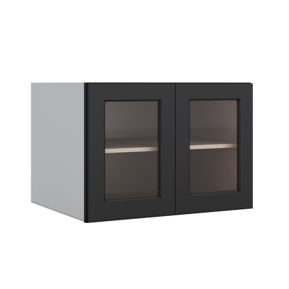 30" Wide 24" Deep Bridge 15HNS Hermosa Noir Black Shaker 1-1/4" Overlay Glass Ready Wall Cabinet - Double Door 12", 15", 18", 21" & 24" Tall