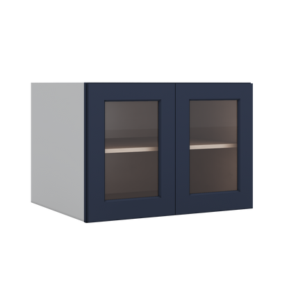30" Wide 24" Deep Bridge NB29 Naval Blue Shaker 1-1/4" Overlay Glass Ready Wall Cabinet - Double Door 12", 15", 18", 21" & 24" Tall