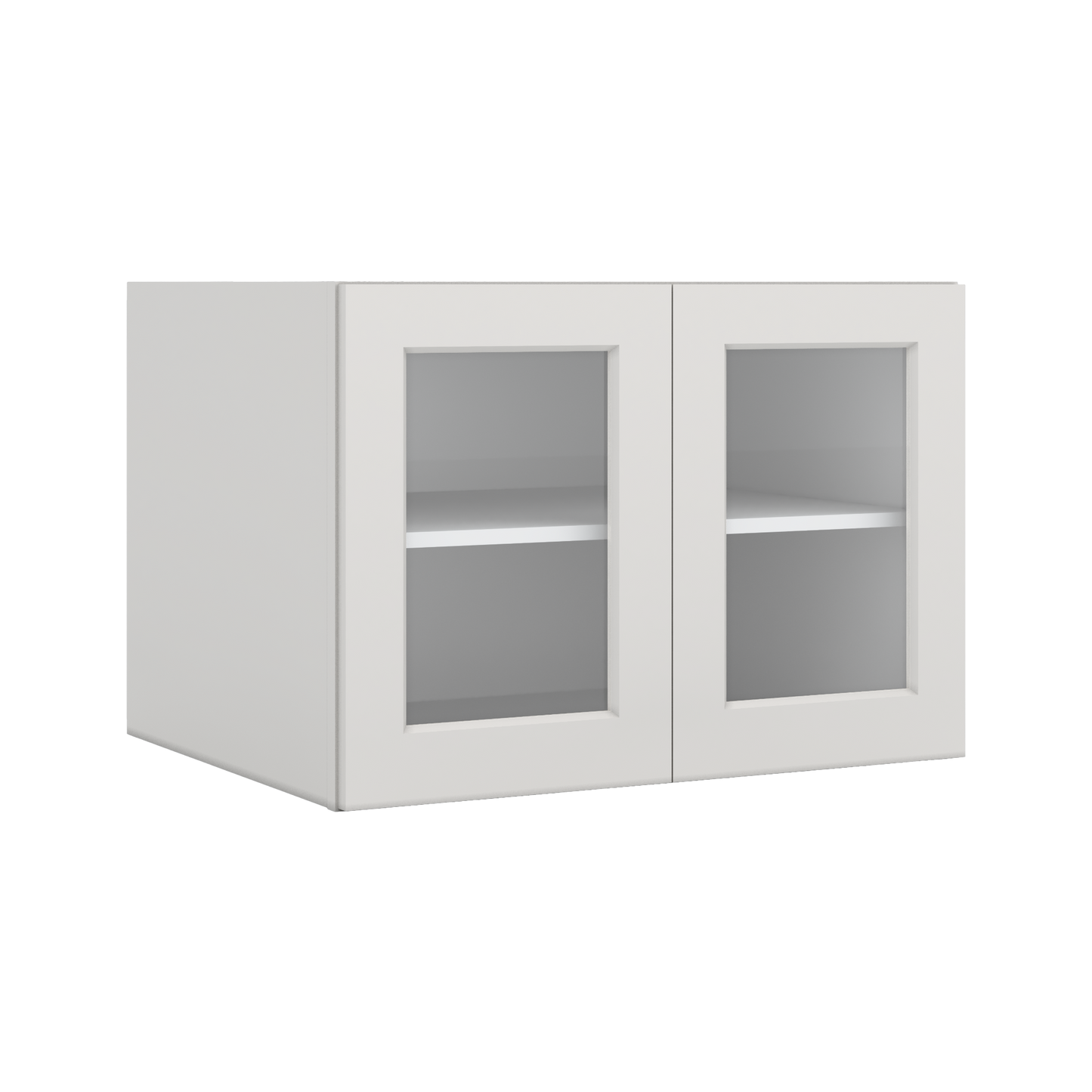 30" Wide 24" Deep Bridge 2WS White Shaker 1-1/4" Overlay Glass Ready Wall Cabinet - Double Door 12", 15", 18", 21" & 24" Tall
