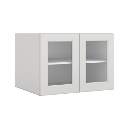 30" Wide 24" Deep Bridge 2WS White Shaker 1-1/4" Overlay Glass Ready Wall Cabinet - Double Door 12", 15", 18", 21" & 24" Tall