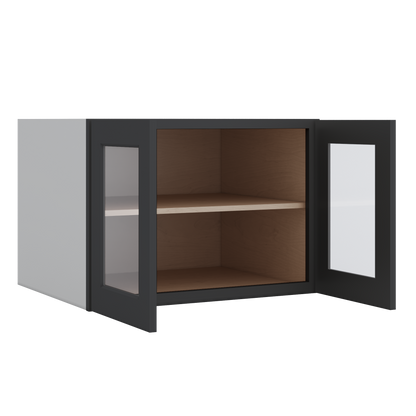 30" Wide 24" Deep Bridge 15HNS Hermosa Noir Black Shaker 1-1/4" Overlay Glass Ready Wall Cabinet - Double Door 12", 15", 18", 21" & 24" Tall