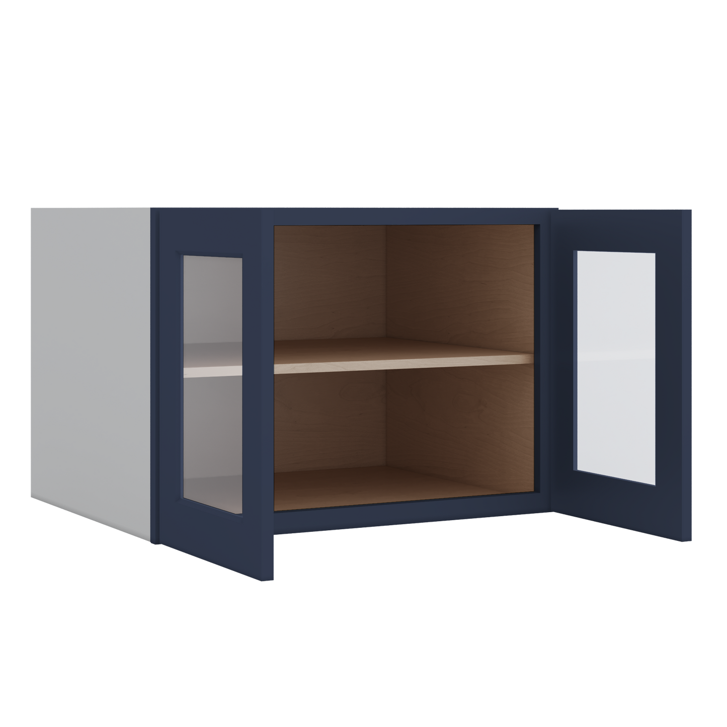 30" Wide 24" Deep Bridge NB29 Naval Blue Shaker 1-1/4" Overlay Glass Ready Wall Cabinet - Double Door 12", 15", 18", 21" & 24" Tall