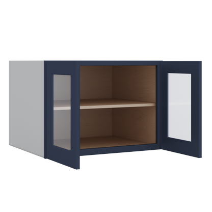 30" Wide 24" Deep Bridge NB29 Naval Blue Shaker 1-1/4" Overlay Glass Ready Wall Cabinet - Double Door 12", 15", 18", 21" & 24" Tall