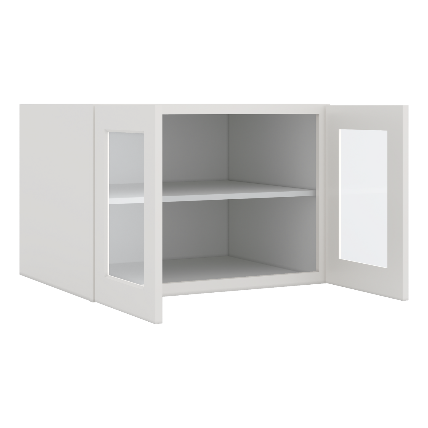 30" Wide 24" Deep Bridge 2WS White Shaker 1-1/4" Overlay Glass Ready Wall Cabinet - Double Door 12", 15", 18", 21" & 24" Tall
