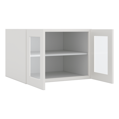 30" Wide 24" Deep Bridge 2WS White Shaker 1-1/4" Overlay Glass Ready Wall Cabinet - Double Door 12", 15", 18", 21" & 24" Tall