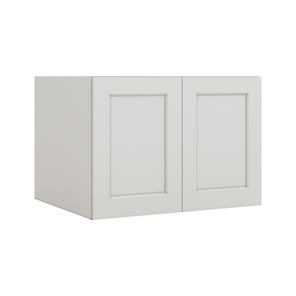 30" Wide 24" Deep Bridge 2WS White Shaker 1-1/4" Overlay Wall Cabinet - Double Door 12", 15", 18", 21" & 24" Tall