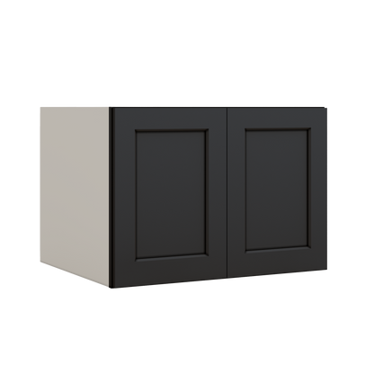 30" Wide 24" Deep Bridge 15HNS Hermosa Noir Black Shaker 1-1/4" Overlay Wall Cabinet - Double Door 12", 15", 18", 21" & 24" Tall