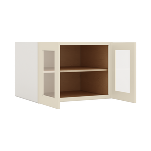30" Wide 24" Deep Bridge Manhattan Cream Shaker 1-1/4" Overlay Wall Glass Cabinet - Double Door 12", 15", 18", 21" & 24" Tall