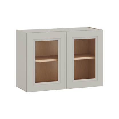 30" Wide Bridge 27LGDS Laguna Gray Double Shaker Glass Ready Wall Cabinet - Double Door 12", 15", 18", 21" & 24" Tall