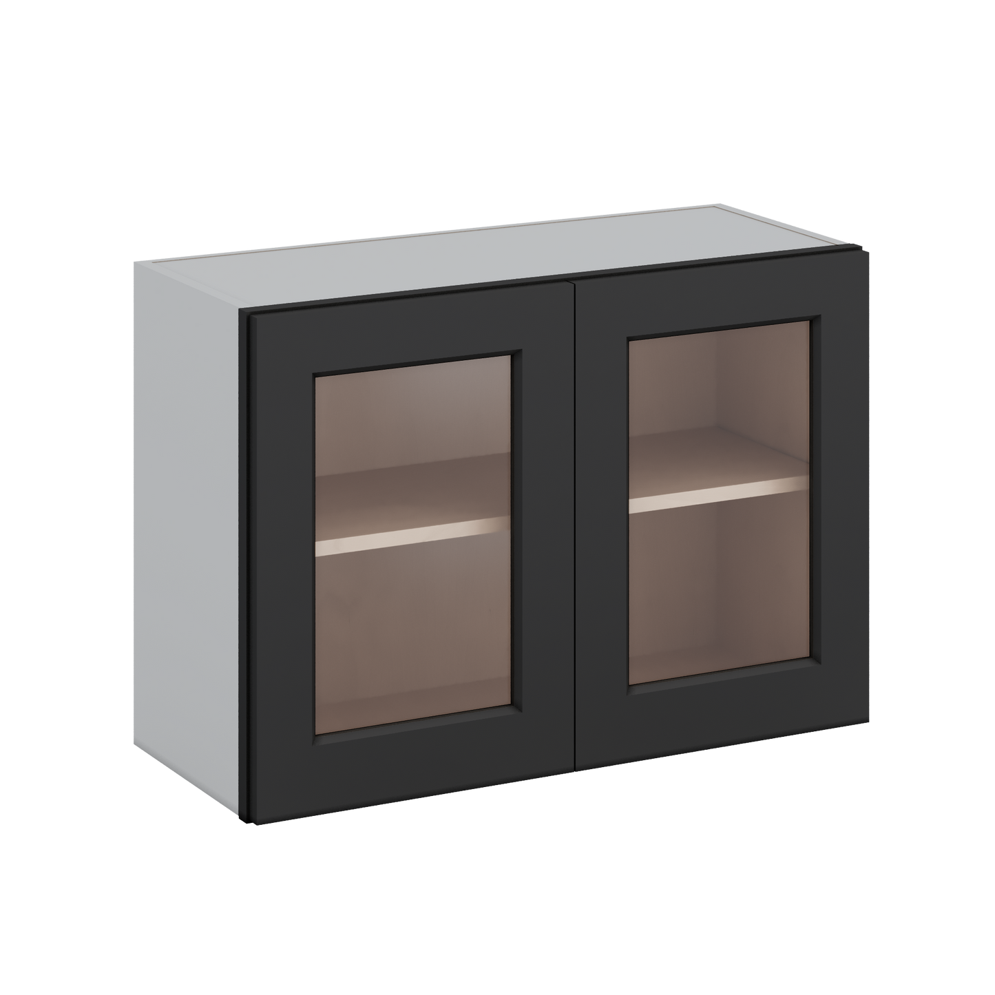 30" Wide Bridge 15HNS Hermosa Noir Black Shaker 1-1/4" Overlay Glass Ready Wall Cabinet - Double Door 12", 15", 18", 21" & 24" Tall
