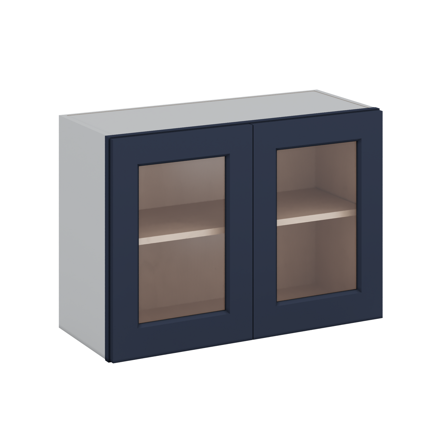 30" Wide Bridge NB29- Naval Blue Shaker 1-1/4" Overlay Glass Ready wall Cabinet - Double Door 12", 15", 18", 21" & 24" Tall