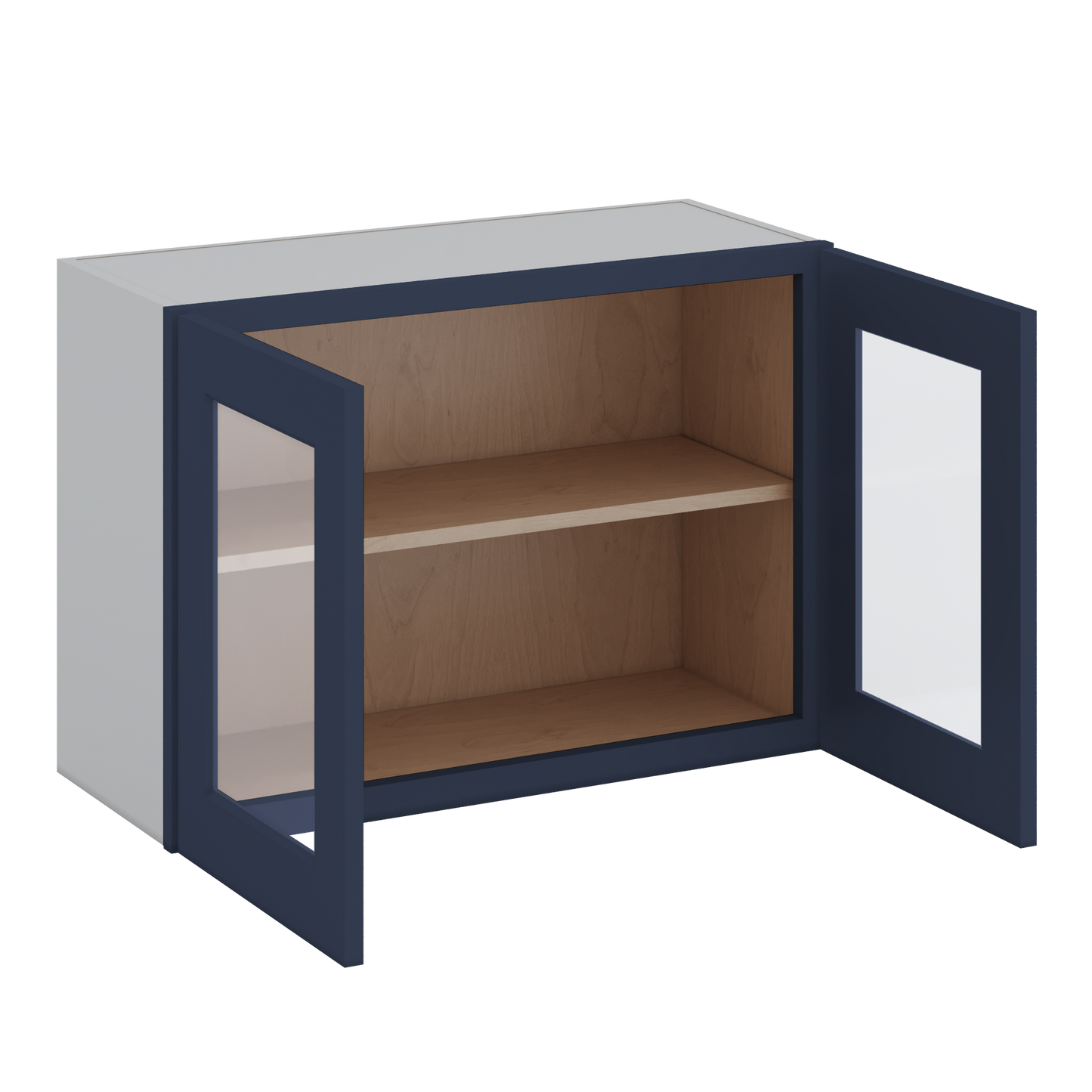 30" Wide Bridge NB29- Naval Blue Shaker 1-1/4" Overlay Glass Ready wall Cabinet - Double Door 12", 15", 18", 21" & 24" Tall