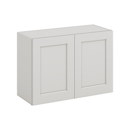 30" Wide Bridge 2WS White Shaker 1-1/4" Overlay Wall Cabinet - Double Door 12", 15", 18", 21" & 24" Tall