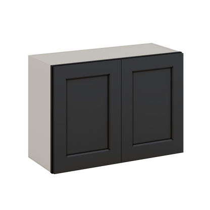 30" Wide Bridge 15HNS Hermosa Noir Black Shaker 1-1/4" Overlay Wall Cabinet - Double Door 12", 15", 18", 21" & 24" Tall