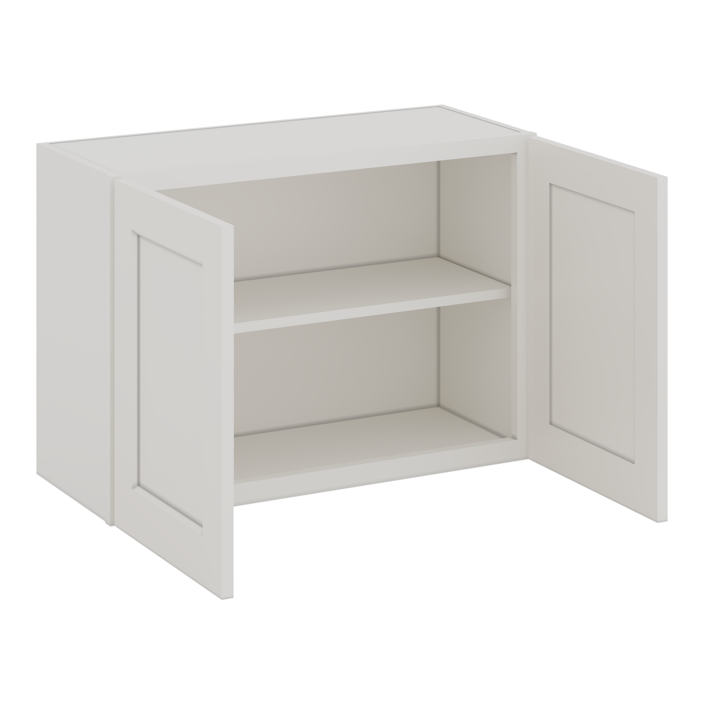 30" Wide Bridge 2WS White Shaker 1-1/4" Overlay Wall Cabinet - Double Door 12", 15", 18", 21" & 24" Tall