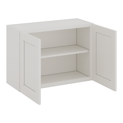 30" Wide Bridge 2WS White Shaker 1-1/4" Overlay Wall Cabinet - Double Door 12", 15", 18", 21" & 24" Tall