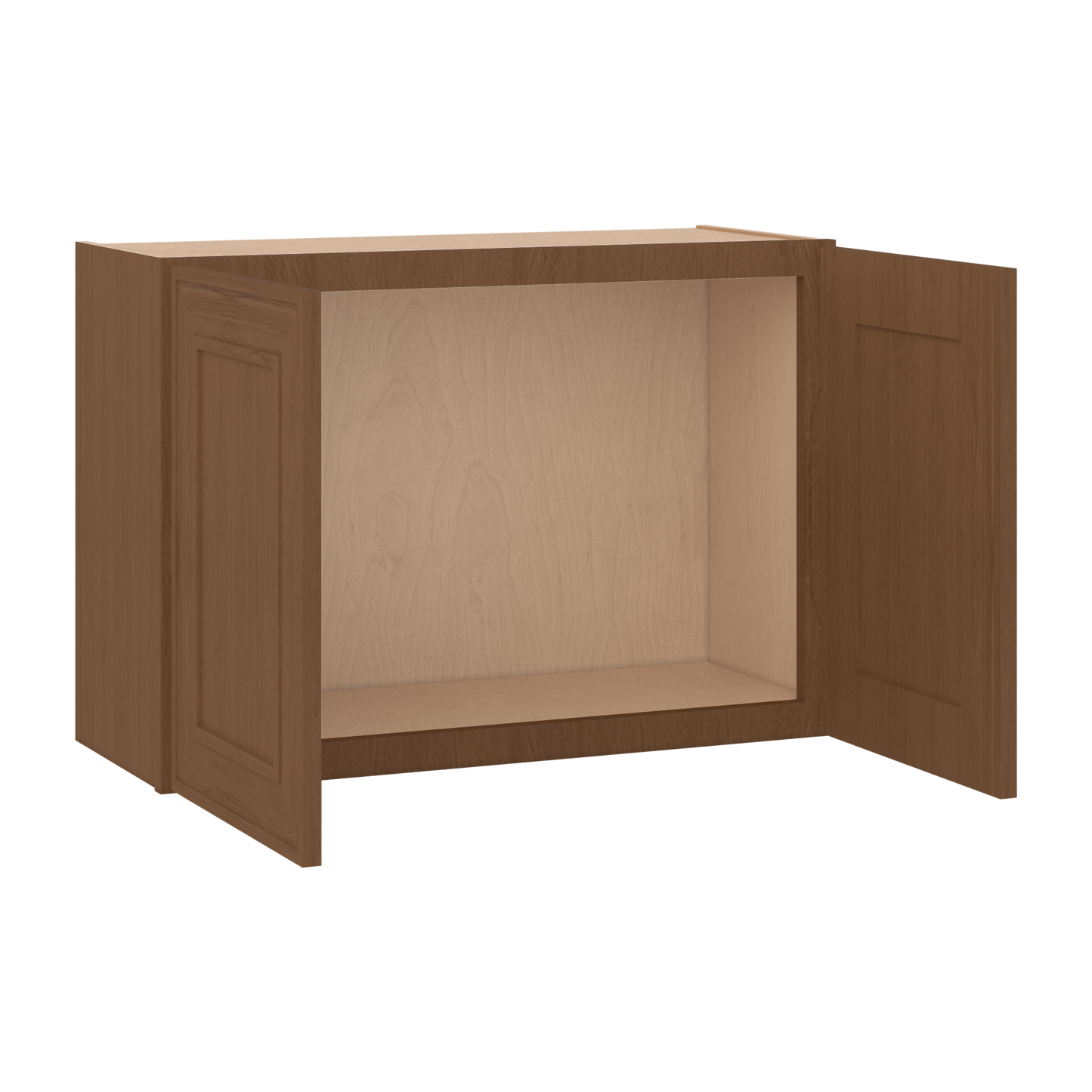 30" Wide Double Door 12", 15", 18", 21"& 24" Tall Bridge Elegant Craftsman Mocha Shaker Wall Cabinet