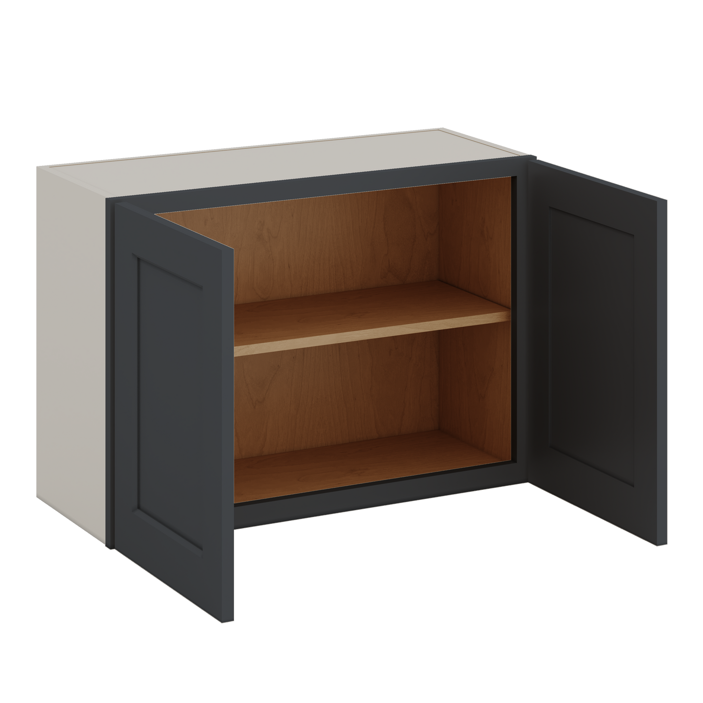 30" Wide Bridge 15HNS Hermosa Noir Black Shaker 1-1/4" Overlay Wall Cabinet - Double Door 12", 15", 18", 21" & 24" Tall