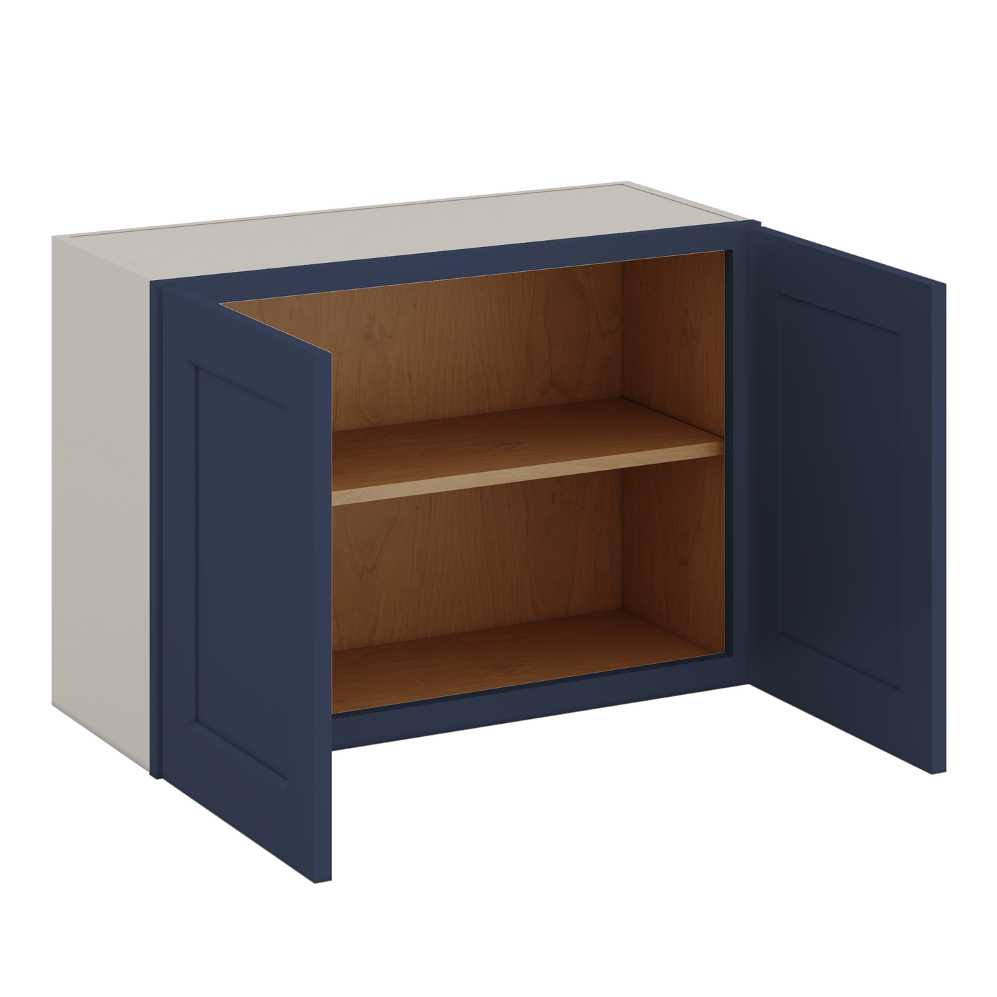 30" Wide Bridge NB29- Naval Blue Shaker 1-1/4" Overlay Wall Cabinet - Double Door 12", 15", 18", 21" & 24" Tall