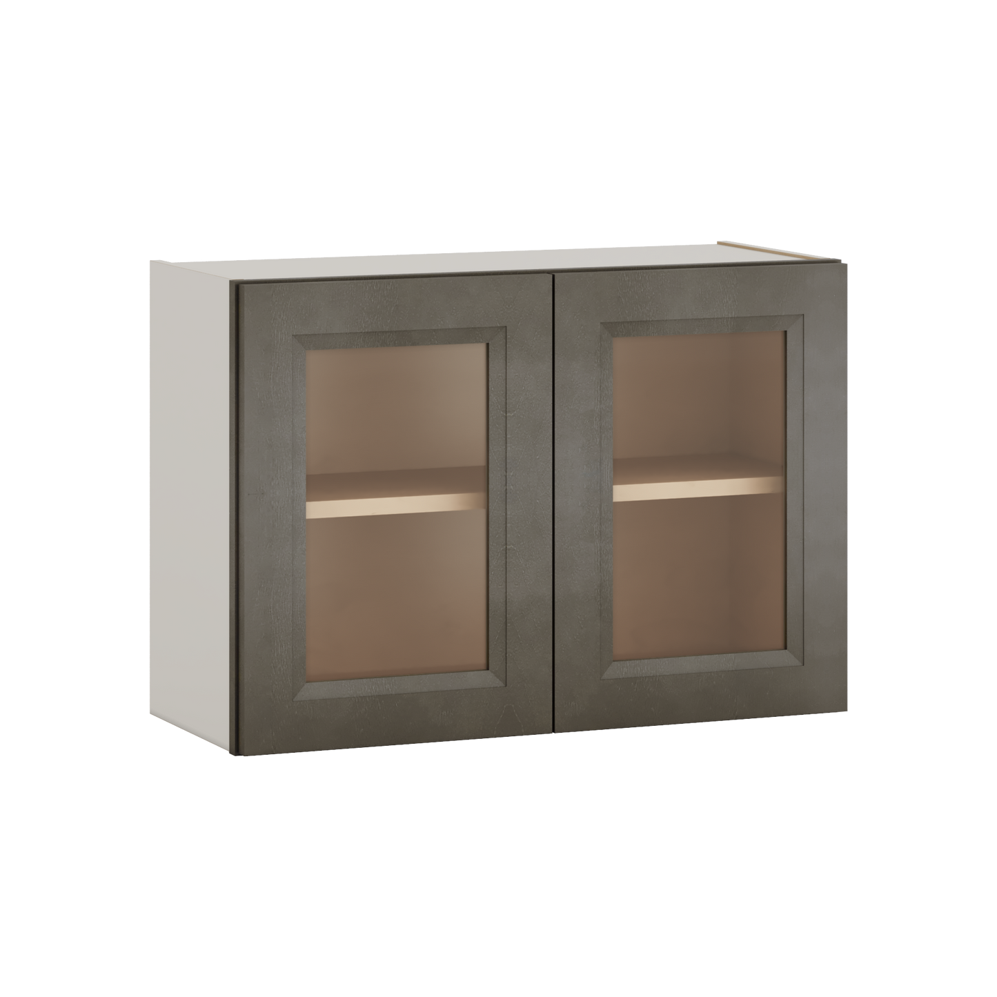 30" Wide 24" Deep Bridge Huntington Cinder Double Shaker Wall Glass Cabinet - Double Door 12", 15", 18", 21" & 24" Tall
