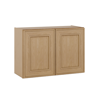 30" Wide Double Door 12", 15", 18", 21"& 24" Tall Bridge Elegant Oak Shaker Wall Cabinet