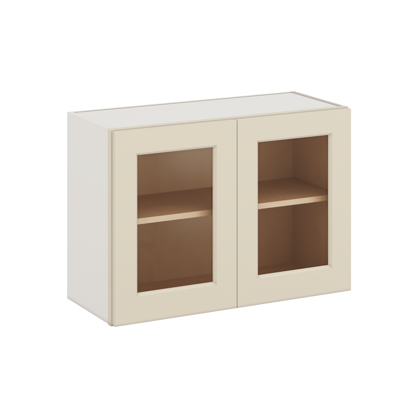 30" Wide Bridge Manhattan Cream Shaker 1-1/4" Overlay Glass Ready Wall Cabinet - Double Door 12", 15", 18", 21" & 24" Tall