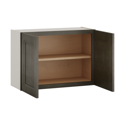 30" Wide Bridge Huntington Cinder Double Shaker Wall Cabinet - Double Door 12", 15", 18", 21" & 24" Tall