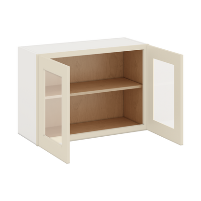 30" Wide Bridge Manhattan Cream Shaker 1-1/4" Overlay Glass Ready Wall Cabinet - Double Door 12", 15", 18", 21" & 24" Tall