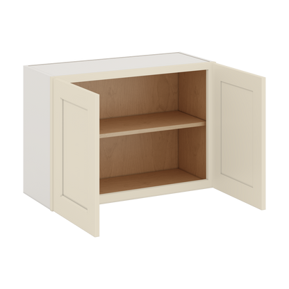 30" Wide Bridge Manhattan Cream Shaker 1-1/4" Overlay Wall Cabinet - Double Door 12", 15", 18", 21" & 24" Tall