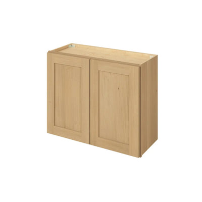 30" Wide Bridge Sandstone Birch Shaker 1-1/4" Overlay Wall Cabinet - Double Door 12", 15", 18", 21" & 24" Tall