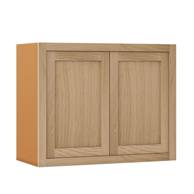 30" Wide Bridge White Oak Inset Shaker Wall Cabinet - Double Door 12", 15", 18", 21"& 24" Tall