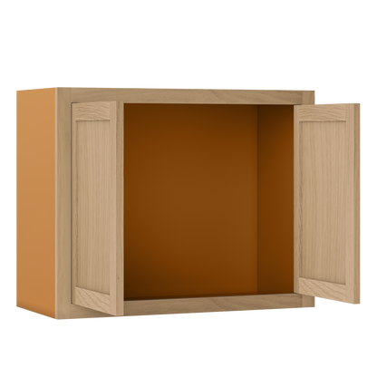 30" Wide Bridge White Oak Inset Shaker Wall Cabinet - Double Door 12", 15", 18", 21"& 24" Tall