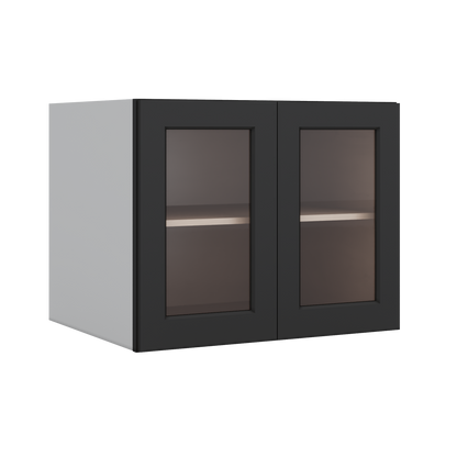 30" Wide 24" Deep Bridge 15HNS Hermosa Noir Black Shaker 1-1/4" Overlay Glass Ready Wall Cabinet - Double Door 12", 15", 18", 21" & 24" Tall