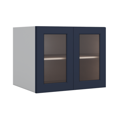 30" Wide 24" Deep Bridge NB29 Naval Blue Shaker 1-1/4" Overlay Glass Ready Wall Cabinet - Double Door 12", 15", 18", 21" & 24" Tall