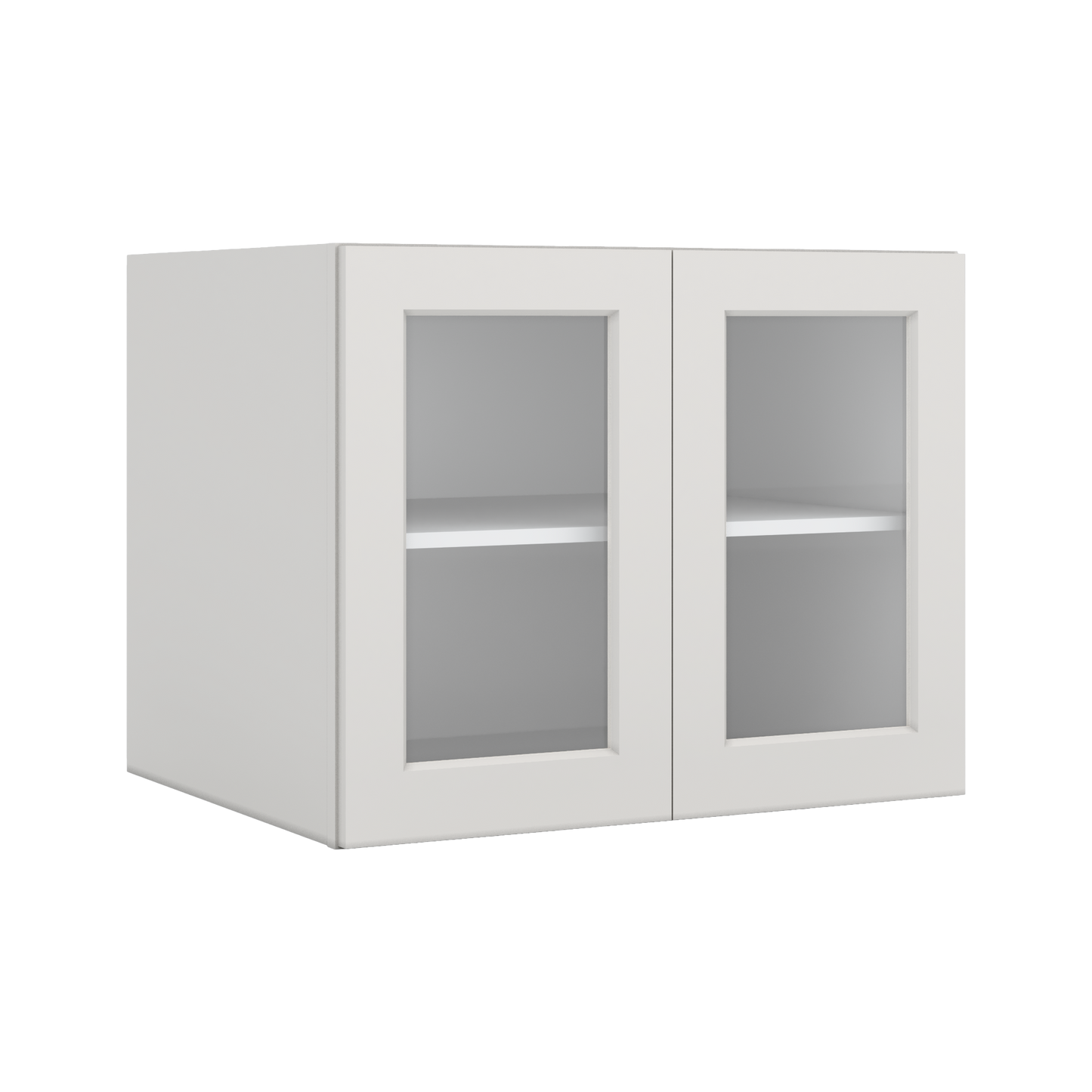 30" Wide 24" Deep Bridge 2WS White Shaker 1-1/4" Overlay Glass Ready Wall Cabinet - Double Door 12", 15", 18", 21" & 24" Tall