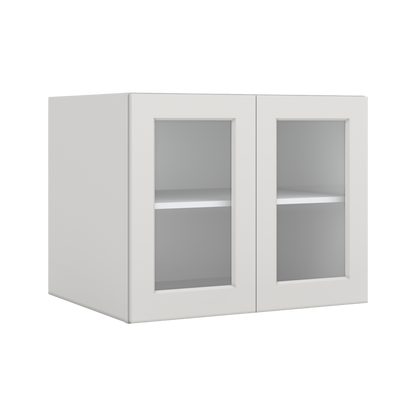 30" Wide 24" Deep Bridge 2WS White Shaker 1-1/4" Overlay Glass Ready Wall Cabinet - Double Door 12", 15", 18", 21" & 24" Tall