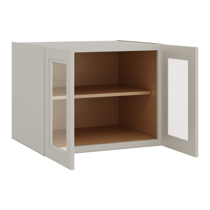30" Wide 24" Deep Bridge 27LGDS Laguna Gray Double Shaker Glass Ready Wall Cabinet - Double Door 12", 15", 18", 21" & 24" Tall