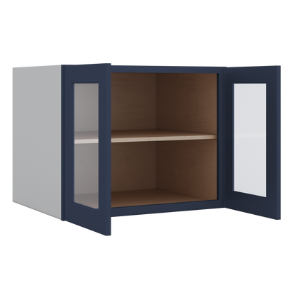 30" Wide 24" Deep Bridge NB29 Naval Blue Shaker 1-1/4" Overlay Glass Ready Wall Cabinet - Double Door 12", 15", 18", 21" & 24" Tall
