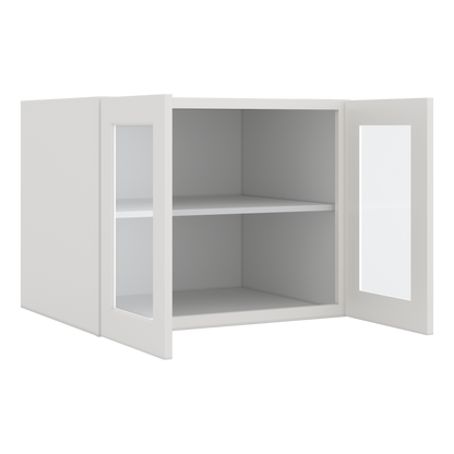 30" Wide 24" Deep Bridge 2WS White Shaker 1-1/4" Overlay Glass Ready Wall Cabinet - Double Door 12", 15", 18", 21" & 24" Tall